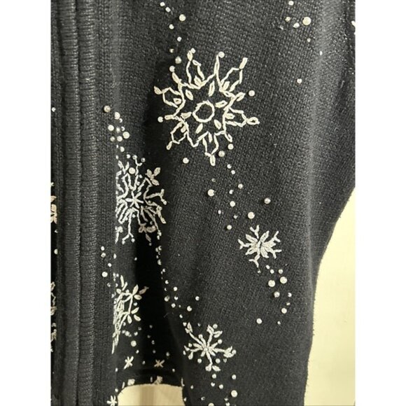 Women's STUDIO JOY Holiday Zip Up Sweater Vest ~ Black White Snowflakes Size XL - Picture 3 of 7